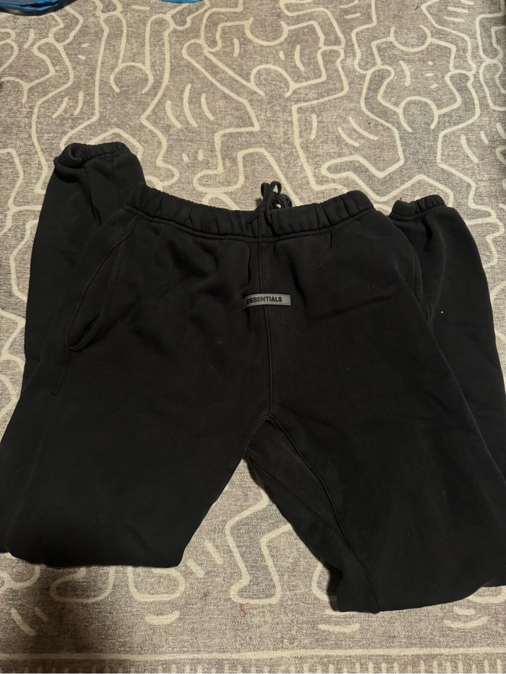 Essentials Black Jogger Sweatpants with Logo Patch